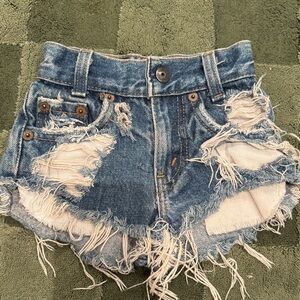 Denim Distressed Frayed Hem kids Shorts - Blue